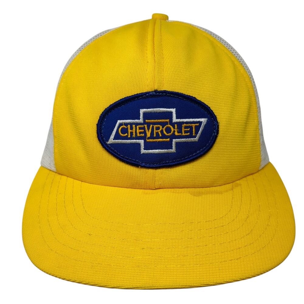 Chevrolet Snapback Mesh Back Trucker Hat Yellow 7 1/8 7 5/8 Colorblock Vintage
